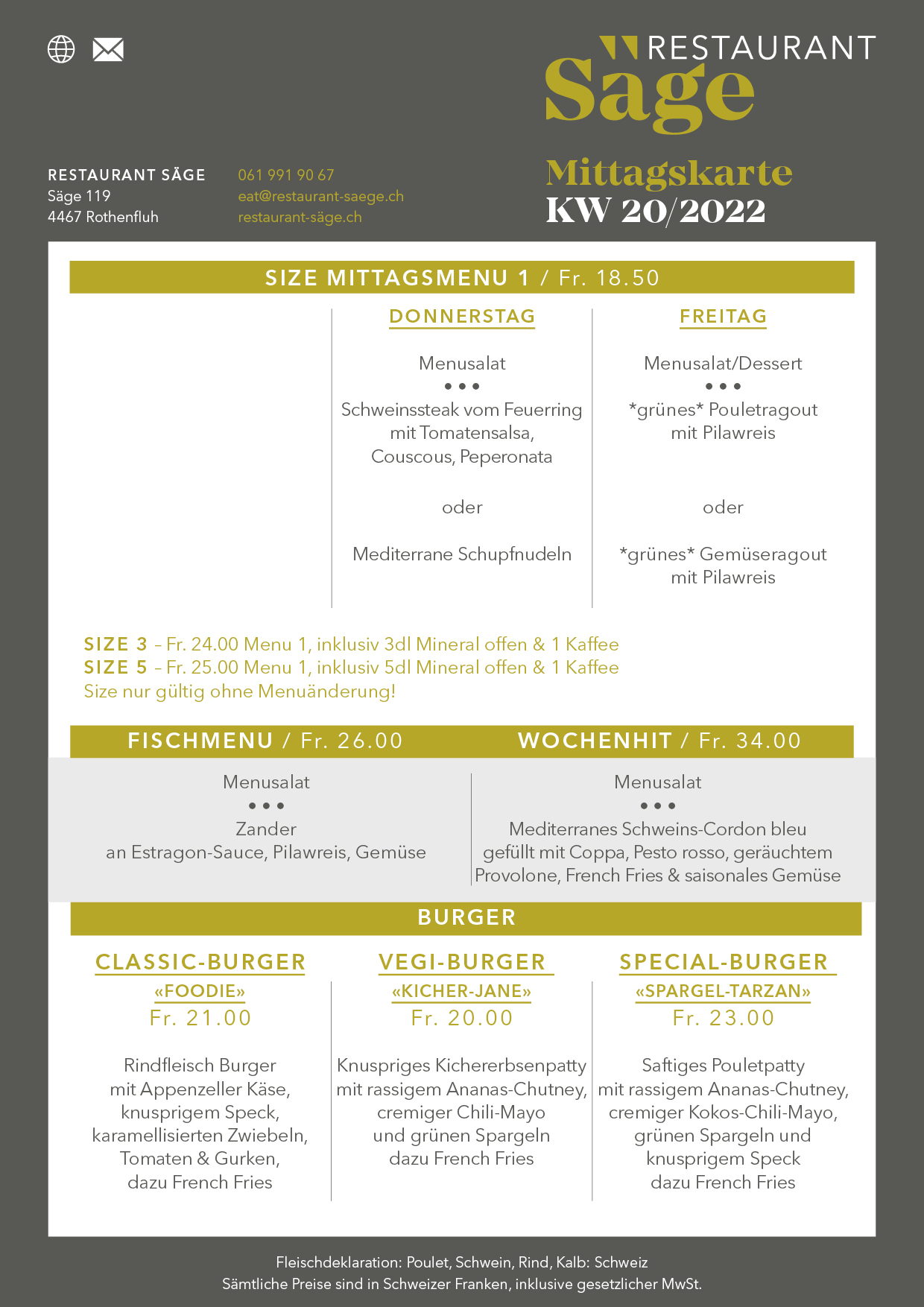 restaurant saege mittagskarte KW20 2022