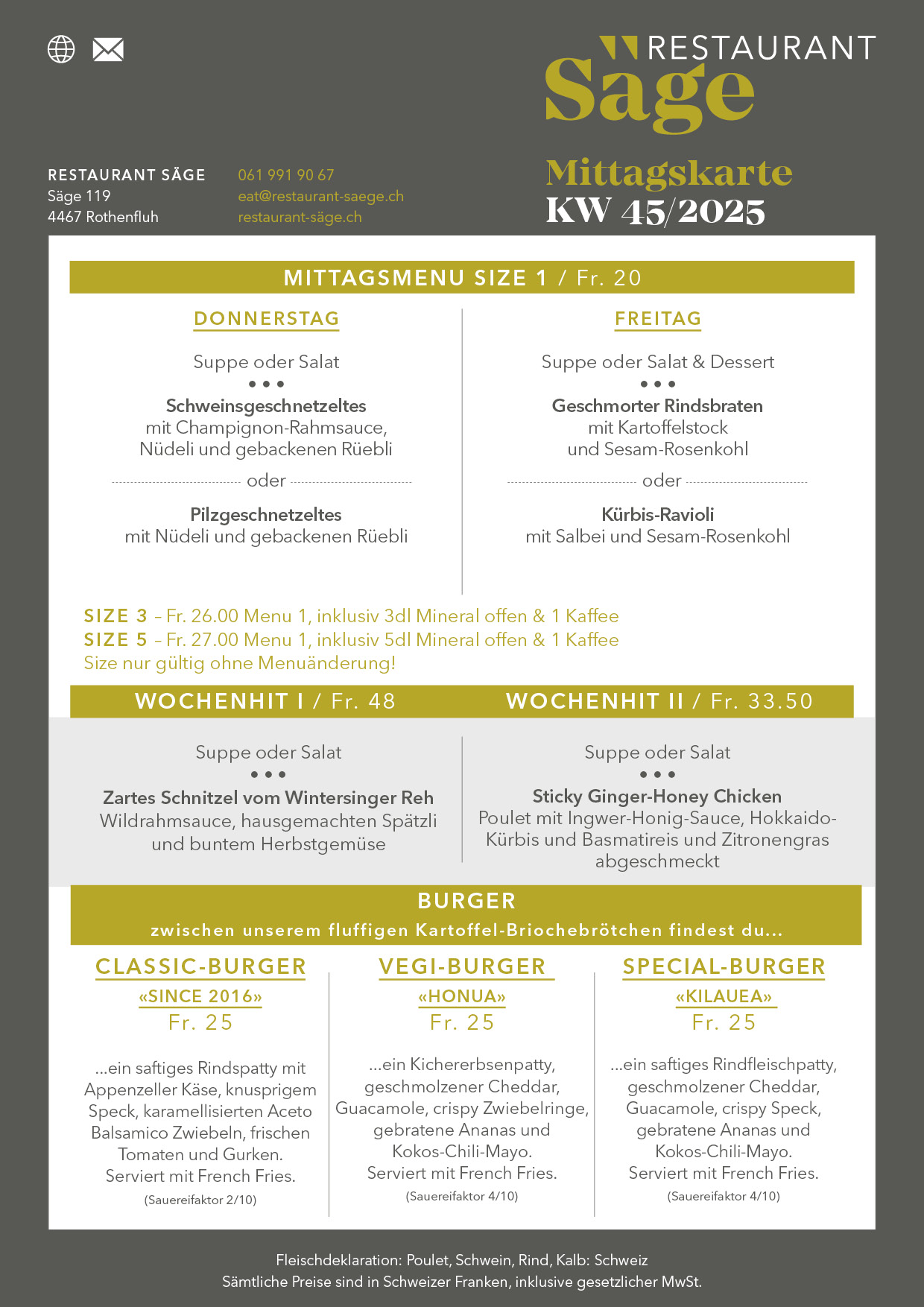 Menü 2 restaurant saege mittagskarte KW45 2025