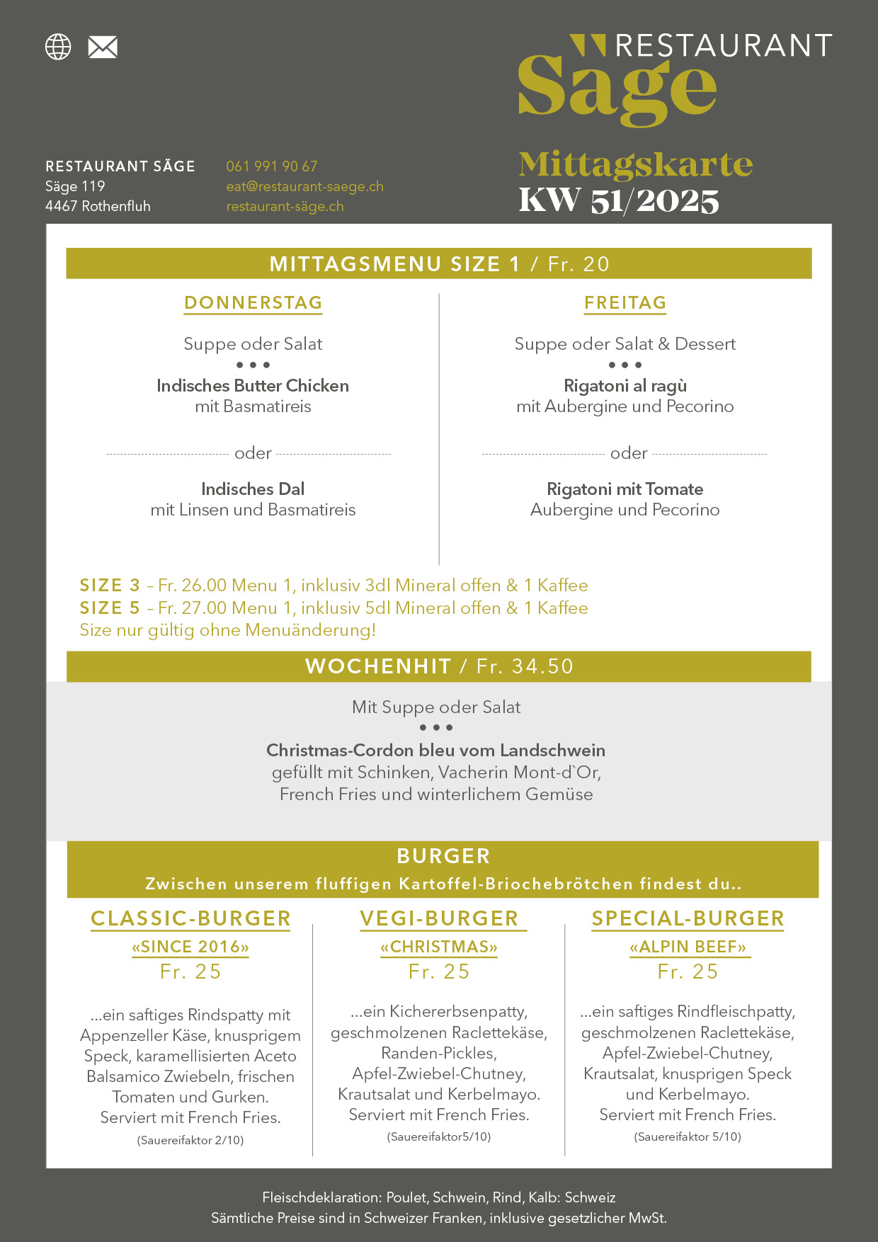 restaurant saege mittagskarte KW51 2025