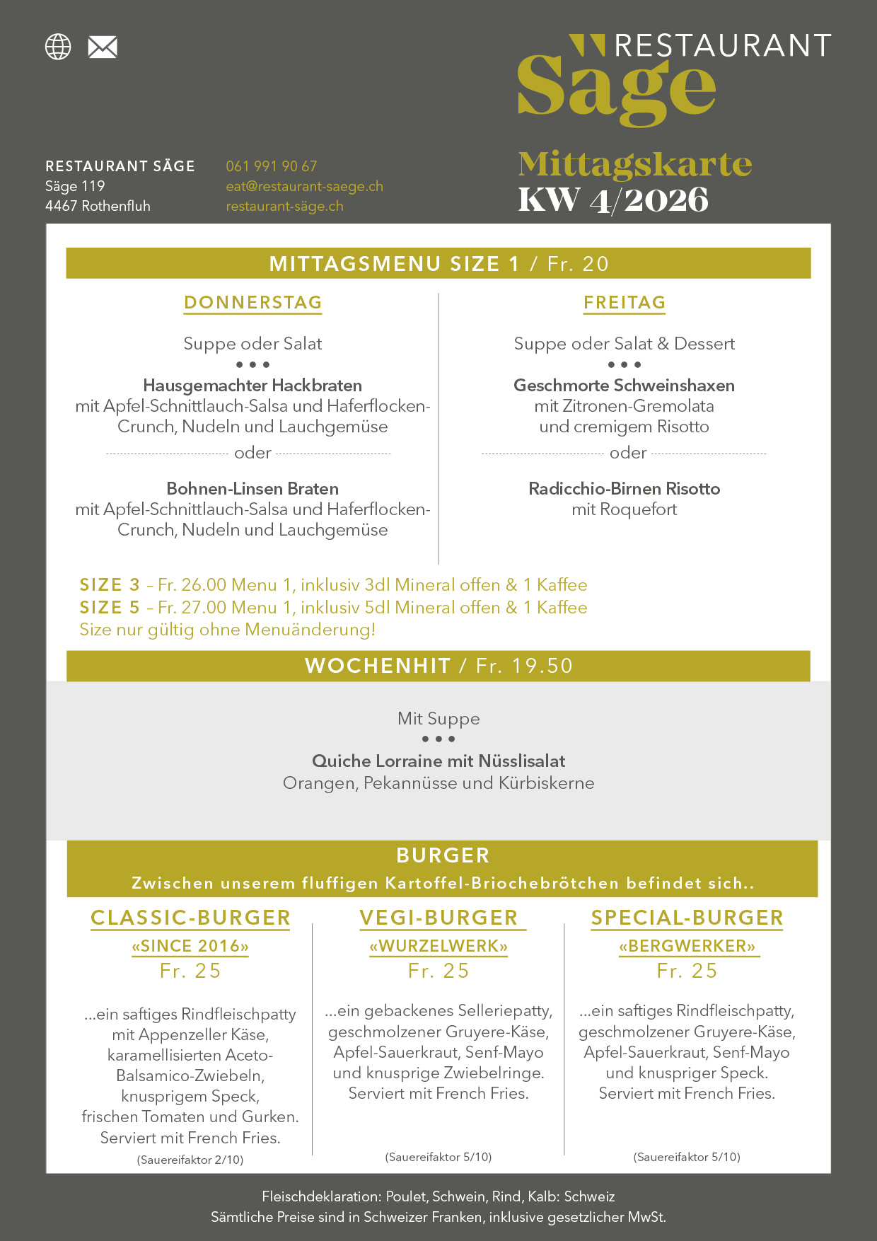 Menü 2 restaurant saege mittagskarte KW4 2026