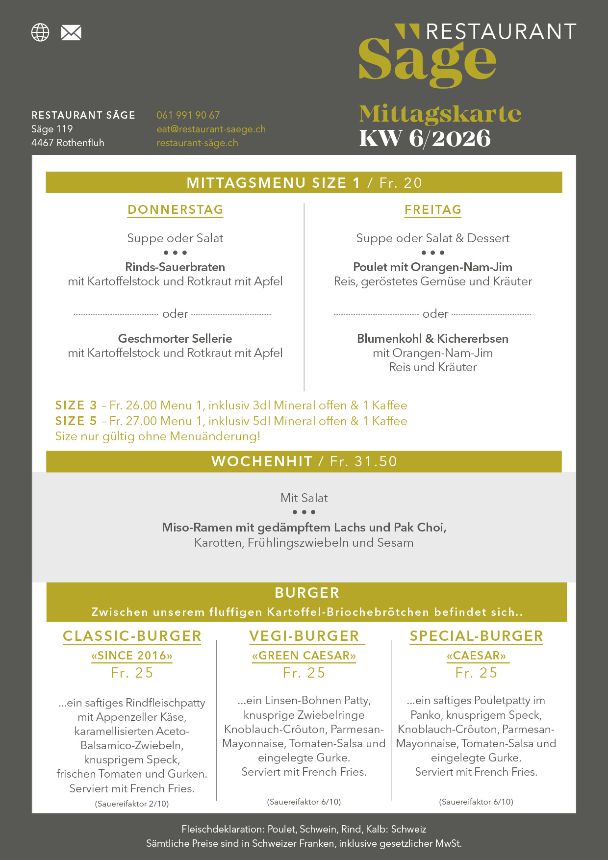 restaurant saege mittagskarte KW6 2026