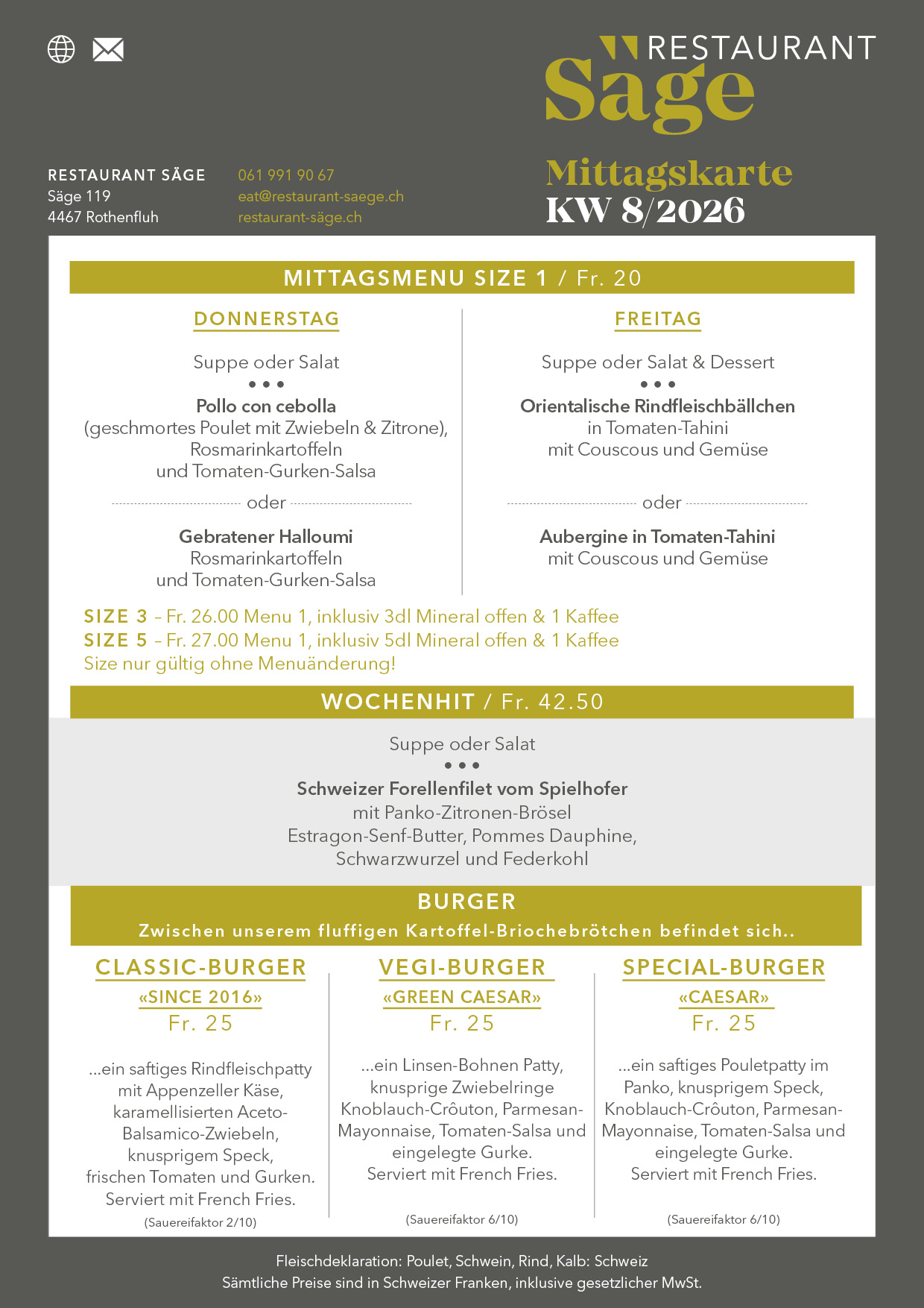 restaurant saege mittagskarte KW8 2026