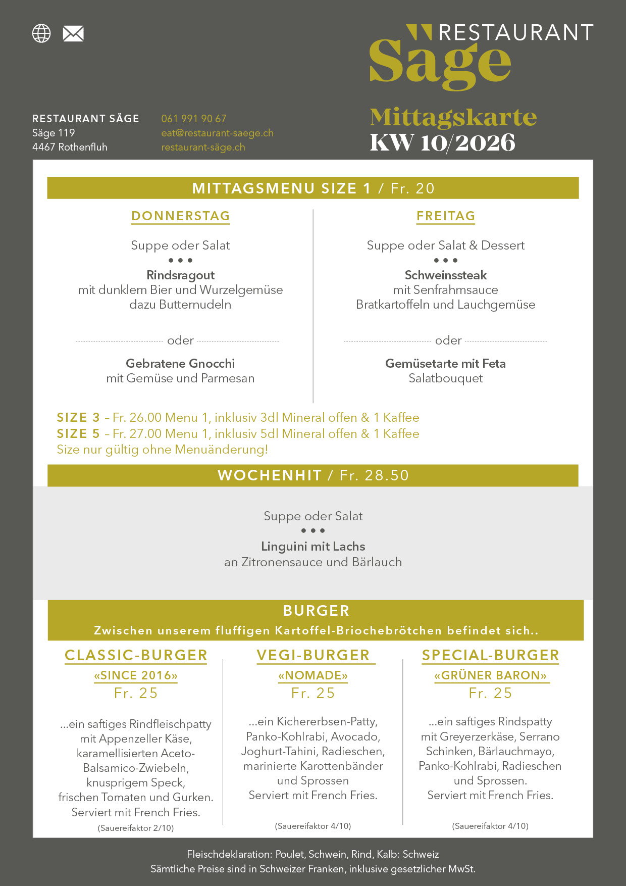Menü 2 restaurant saege mittagskarte KW10 2026