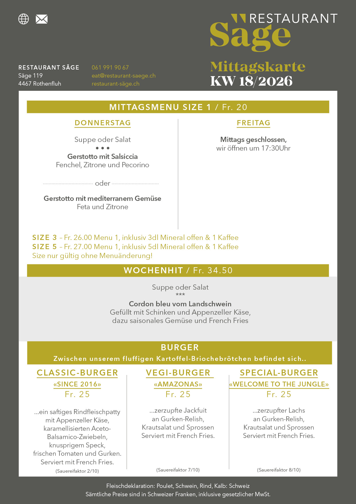 restaurant saege mittagskarte KW18 2026