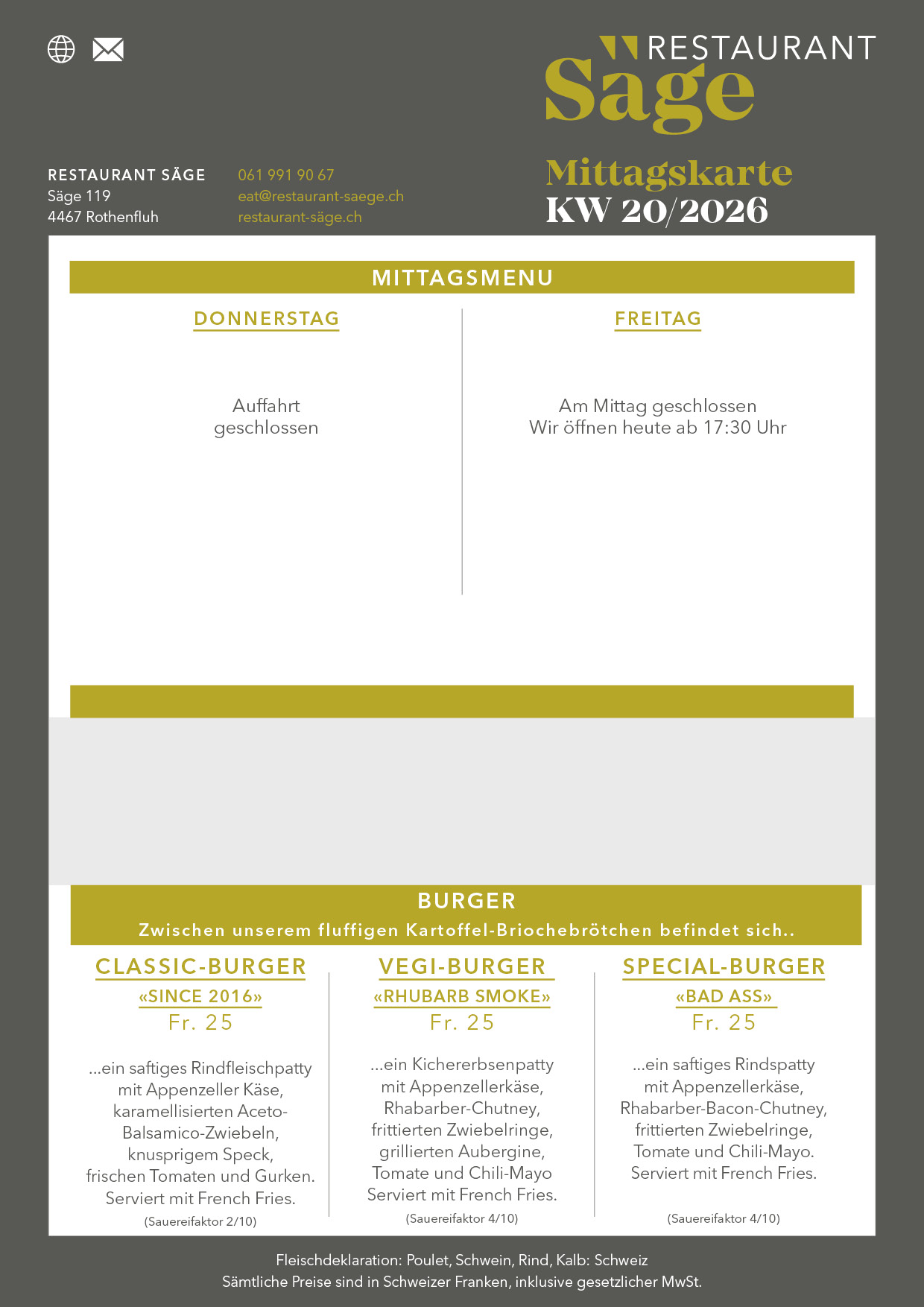 restaurant saege mittagskarte KW20 2026