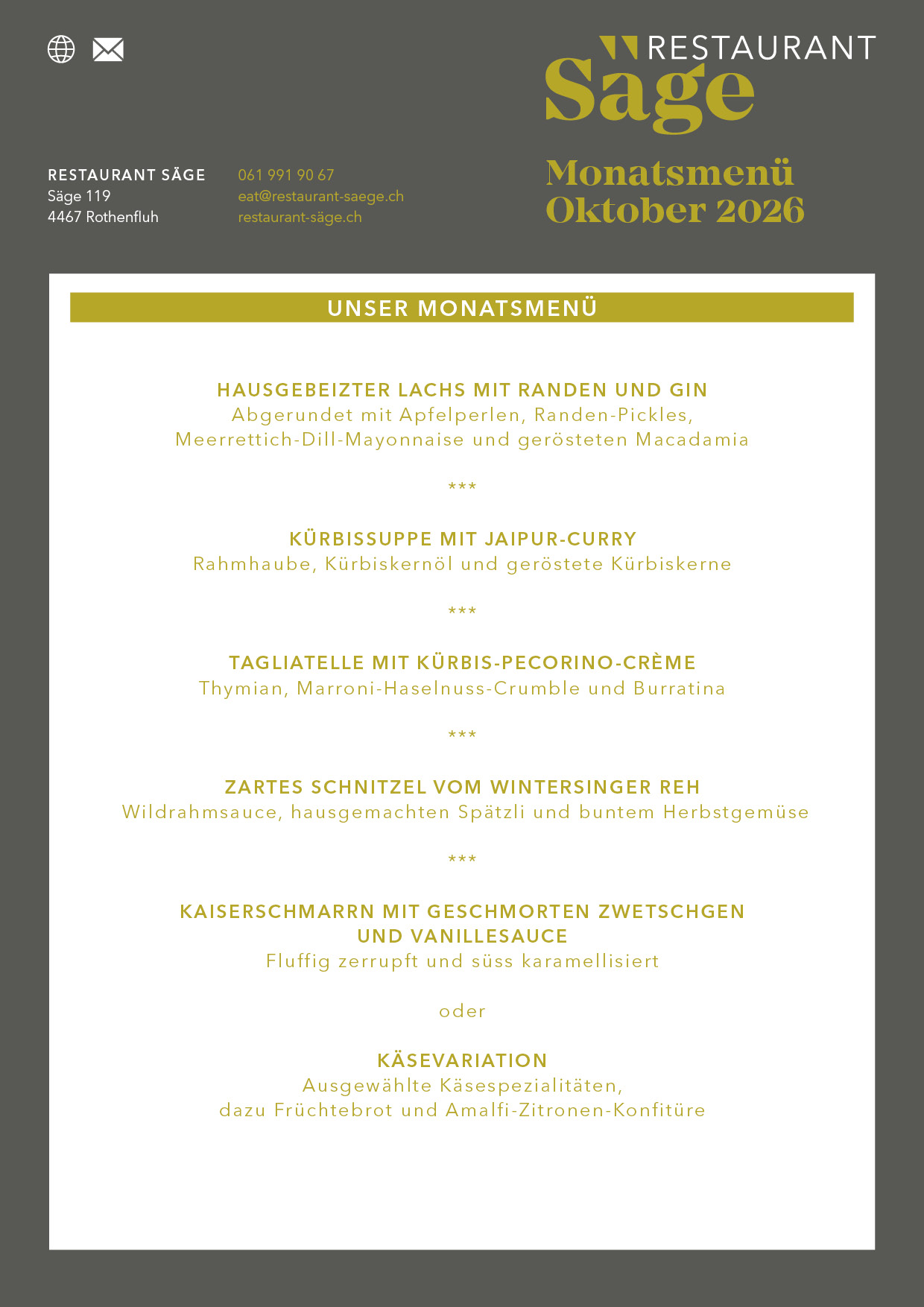 Menü 3 Restaurant Saege Oktober 26